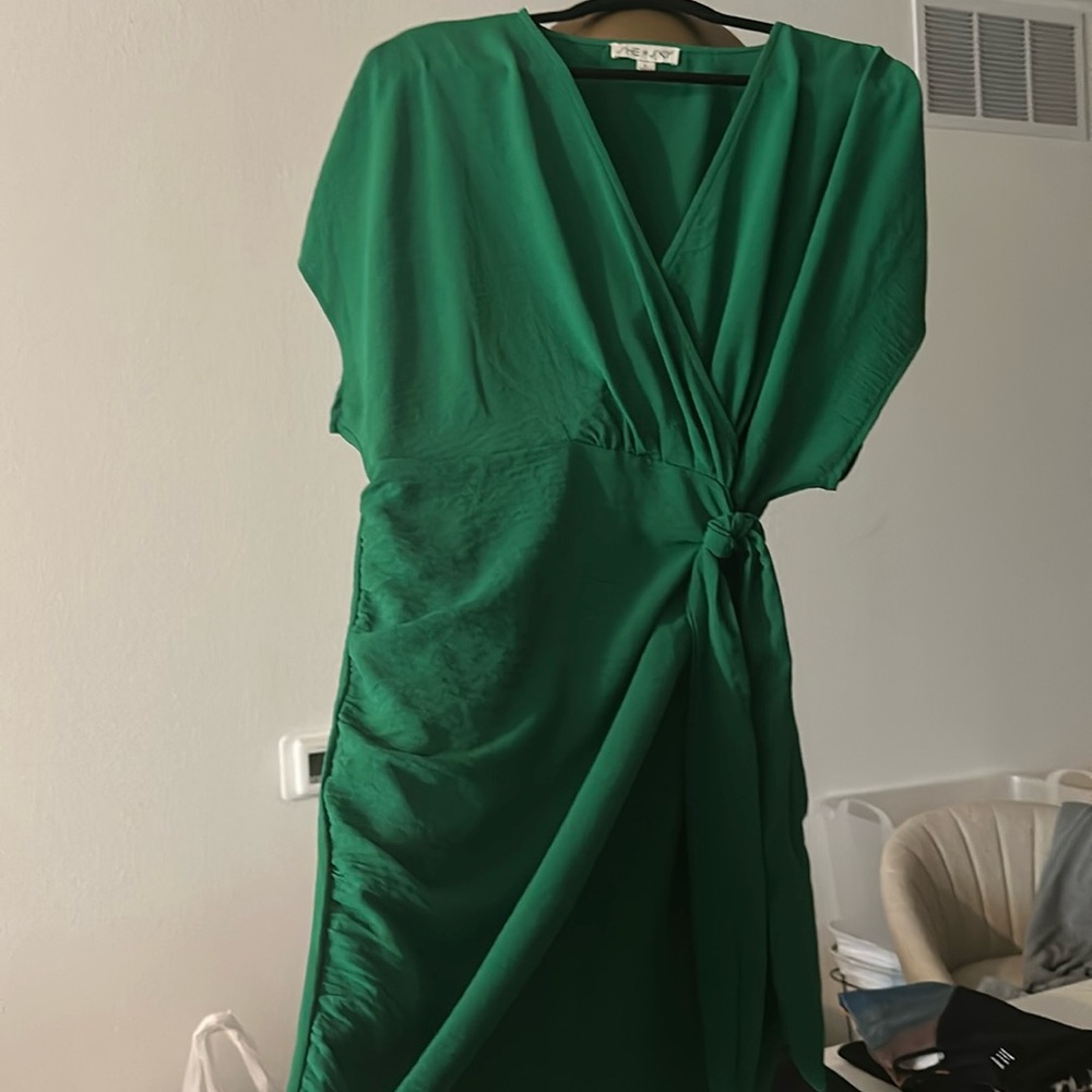 Green Wrap Tie Dress